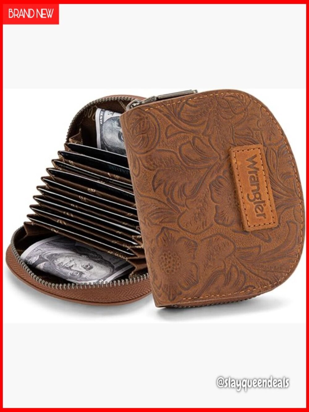 Small RFID Blocking Wallet with 9 Card Slots, Zipper Closure, Vegan Leather